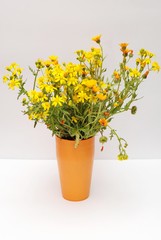 Wildflowers in a vase. Yellow and orange flowers