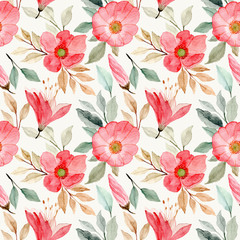 pink flower blossom watercolor seamless pattern