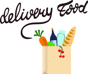 Delivery food, drink vector isolated illustration on white background. Concept for logo, menu, cards 