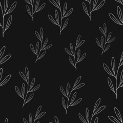 Seamless floral pattern. Seamless pattern with hand drawn forest leaves. Illustration in doodle style for wedding decoration, card, greeting, print and other floral vintage design.