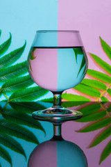 A glass of water, distortion and refraction of light. Modern line art banner with distortion on a light background for screen wallpaper design.Futuristic background Background pattern Modern abstract
