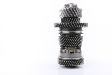 shaft with gears on a white background with copy space