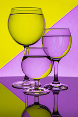 A glass of water, distortion and refraction of light. Modern line art banner with distortion on a light background for screen wallpaper design.Futuristic background Background pattern Modern abstract