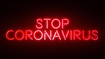 STOP CORONAVIRUS phrase in neon style on black background for your design
