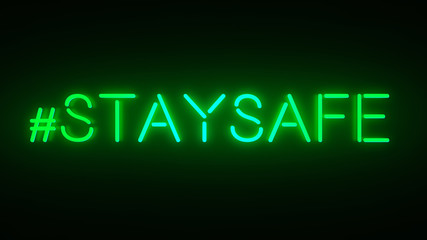 Fototapeta premium Green Hashtag STAY SAFE in neon style on black background for your design.