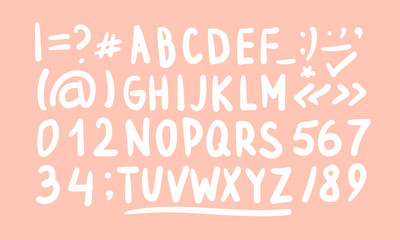 Cute English hand written alphabet, vintage vector illustration. Lowercase and uppercase letters, fine for card, lettering, poste