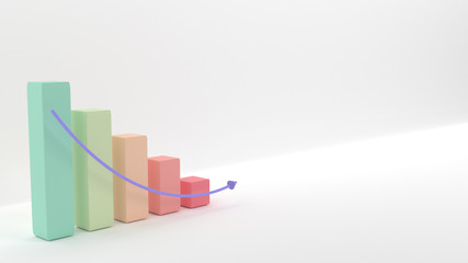 Business charts upward. Pastel palette. 3D rendering