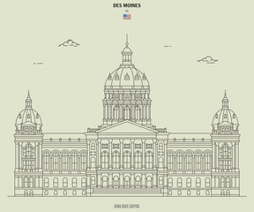 Iowa State Capitol in Des Moines, USA. Landmark icon