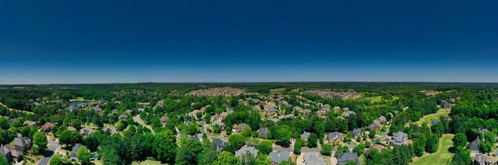 Panoramic aerial view of a beautiful subdivision in an upscale neighborhood in Georgia, USA