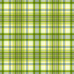 Delicate spring seamless checkered pattern, interweaving of stripes of different widths. Geometric pattern in yellow-green, yellow and blue-gray colors, thin dark green stripes.