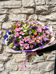 Beautiful colorful flower bouquet. Floral arrangement close-up macro shot. 