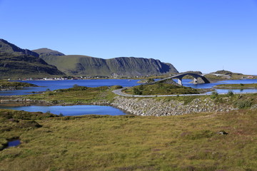 Fototapeta premium Lofoten - Bridge to Nordvalla on Moskenes Island