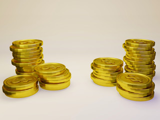 3D rendering of Golden dollar coins - 346002901