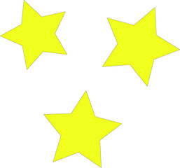 Three yellow stars isolated in the white background . Vector illustration 