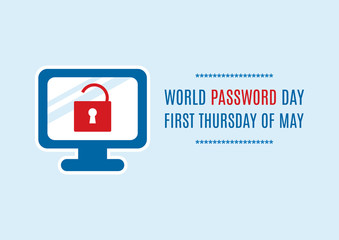 World Password Day vector. Password protected computer vector. Secure computer icon vector. Computer with lock icon. Important day