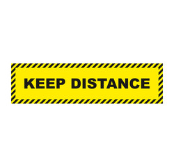 Keep distance sign. Vector yellow warning sign keep distance. Social distance sign. Vector banner keep distance