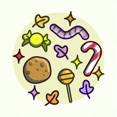 set of sweet things and worm