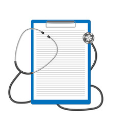 Realistic stethoscope and clipboard isolated on white background, medical concept, vector illustration
