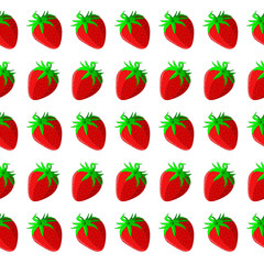 pattern drawing of juicy red sweet strawberry berries on a white background