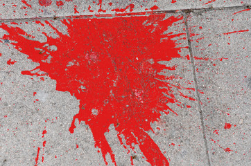 red bloody stain on the wall. blood on the floor