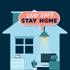 Stay safe life at home. Concept of work from home, awareness social media quarantine campaign and prevention of the COVID-19 coronavirus epidemic. 
Illustration Infographic icon vector.