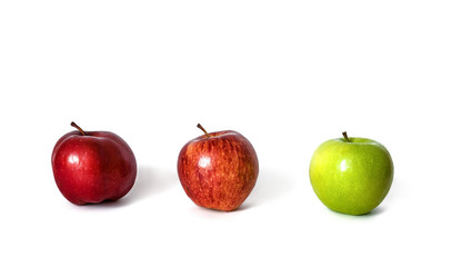 Fresh red and green apples on white background. Isolated. 
