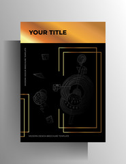 Cover design template. Hand drawn graphic elements gold with black. A4 format. Vector 10 EPS.