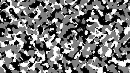 Black, grey and white Camouflage. Camo background, military pattern, army and sport clothing, urban fashion. Vector Format. 16:9 aspect ratio.
