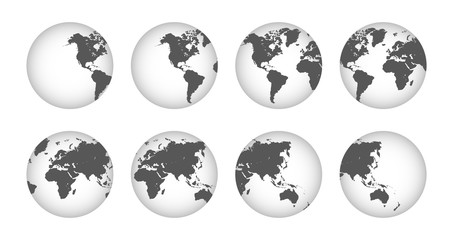 Earth globe collection icons. Hemispheres with continents. Vector.