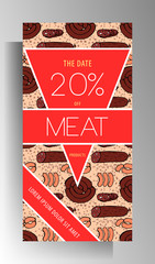 Meat shop store banner template design. Manually painted color pattern. Vector 10 EPS.
