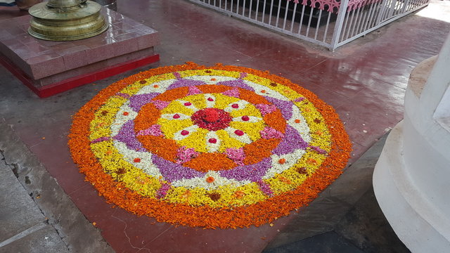 Onam Celibration With Flowers In Temple 