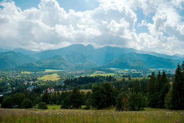 Fototapeta premium View of the village on a background of mountains