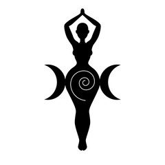 Sprial (triple) Goddess, beautiful woman figure respresenting moon cycles, fertility, feminine power. Wiccan traditional symbol. Vector illustration © paw
