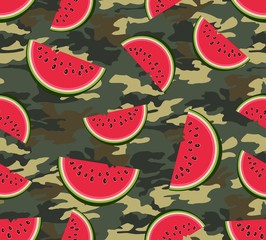 watermelon fruit stripes camouflage vector seamless pattern