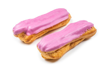 Fresh tasty eclairs isoalted on white background