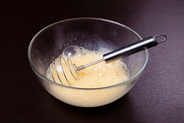 Making of mixing eggs in bowl