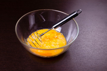 Making of mixing eggs in bowl