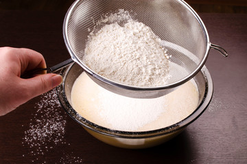 Baking Ingredients and Utensils for Cooking Sponge Cake.