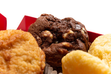 White chocolate chip and chocolate cookies with white isolated background