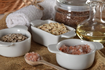 oil, salt, oatmeal, sunflower seeds, for home care during quarantine