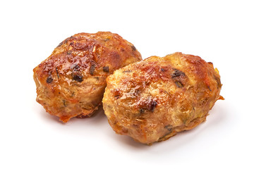 Baked pork meatballs, isolated on white background