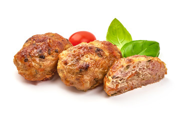 Baked pork meatballs, isolated on white background