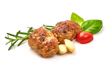 Baked pork meatballs, isolated on white background