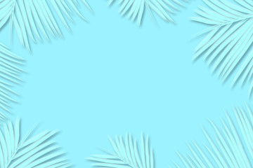 Fototapeta na wymiar Palm leaves decorated with blank copy space on the soft pastel blue background
