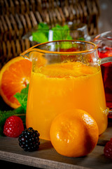 Freshly made fruit juice with oranges