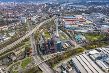 Fototapeta na wymiar Das alte Elektrizitätswerk am Rheinhafen bei Karlsruhe.