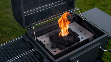 fire from charcoal in barbecue