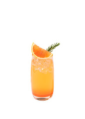 Orange punch cocktail cold and refreshing with orange slice on color background. summer drink.