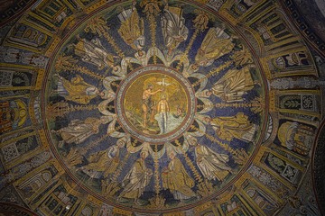 A subtle mosaic decoration on the dome of San Vitale Basilica, Ravenna, Italy