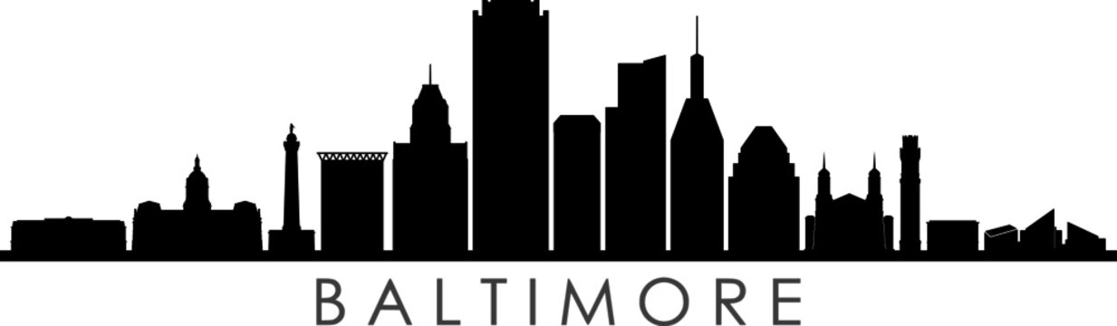 BALTIMORE MARYLAND City Skyline Silhouette Cityscape Vector